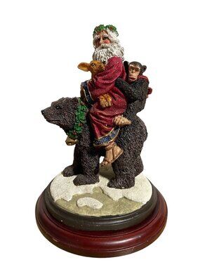 Resin Santa Riding Brown Bear Figurine Animals Chimpanzee Fawn Christmas VTG 90s